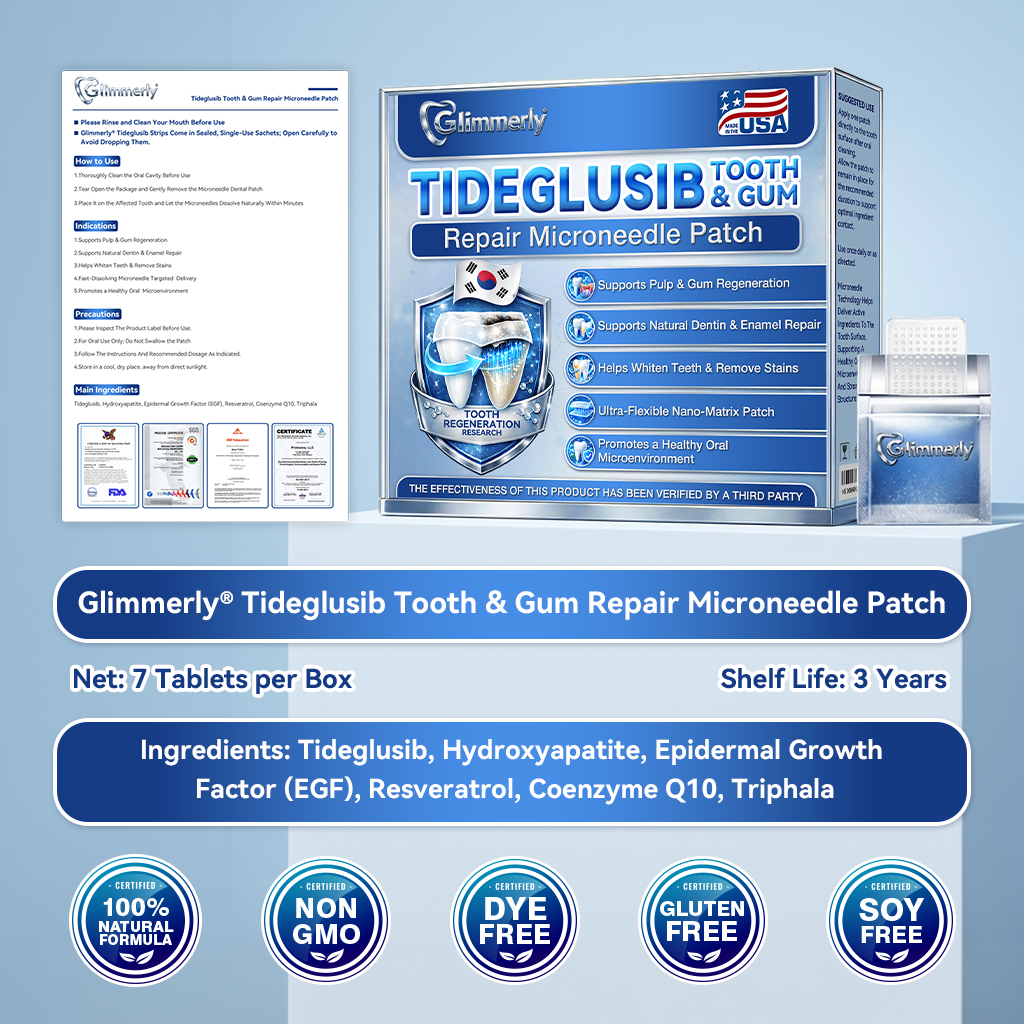 🌸𝐆𝐥𝐢𝐦𝐦𝐞𝐫𝐥𝐲® 🦷 Parche de microagujas con Tideglusib para la reparación de dientes y encías 3.0
