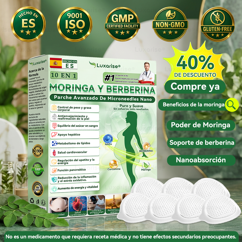 𝑳𝒖𝒙𝒂𝒓𝒊𝒔𝒆® 🎉🌼 Moringa & Berberina 10 en 1 Parche Avanzado de Microagujas Nano (Uso diario, cambios visibles en 7 días) 👩⚕️ Obesidad, Diabetes, Apnea del Sueño y Problemas Articulares