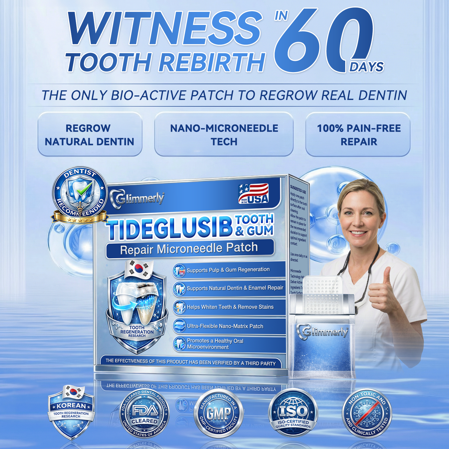 🌷𝐆𝐥𝐢𝐦𝐦𝐞𝐫𝐥𝐲® 🦷 Parche de microagujas con Tideglusib para la reparación de dientes y encías  3.0