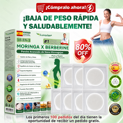 𝑳𝒖𝒙𝒂𝒓𝒊𝒔𝒆® 🍧 Moringa & Berberina 10 en 1 Parche Avanzado de Microagujas Nano (Uso diario, cambios visibles en 7 días) 👩‍⚕️ Obesidad, Diabetes, Apnea del Sueño y Problemas Articulares