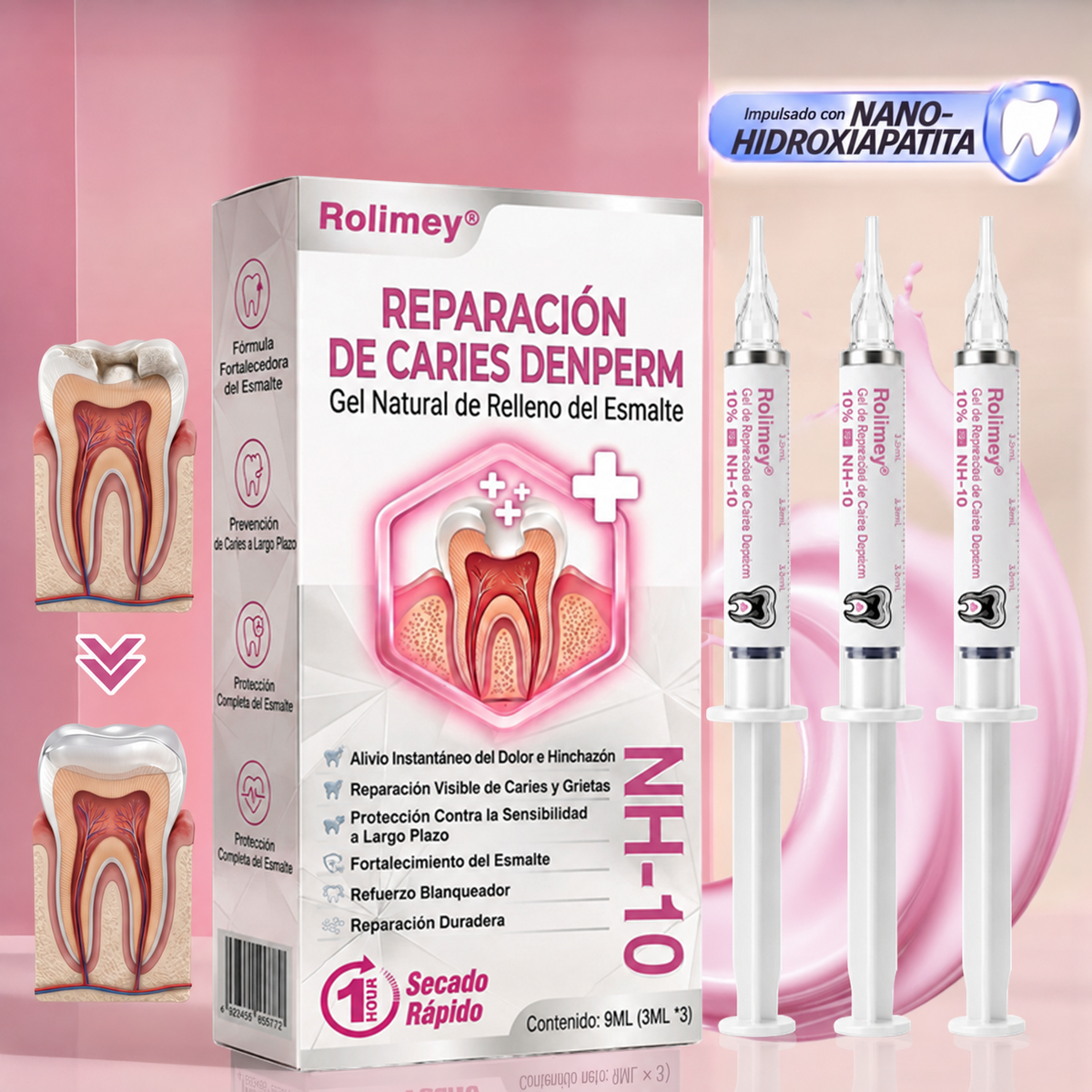🌿🍧Rolimey® DenPerm – Gel natural de relleno y reparación del esmalte dental para la restauración de caries