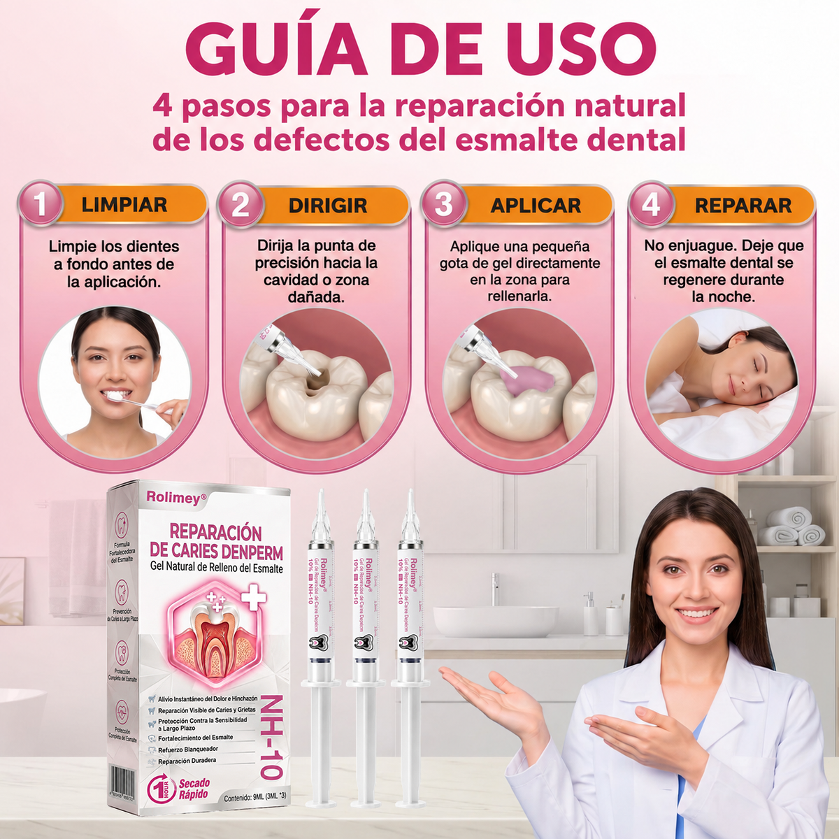🌿🍧Rolimey® DenPerm – Gel natural de relleno y reparación del esmalte dental para la restauración de caries